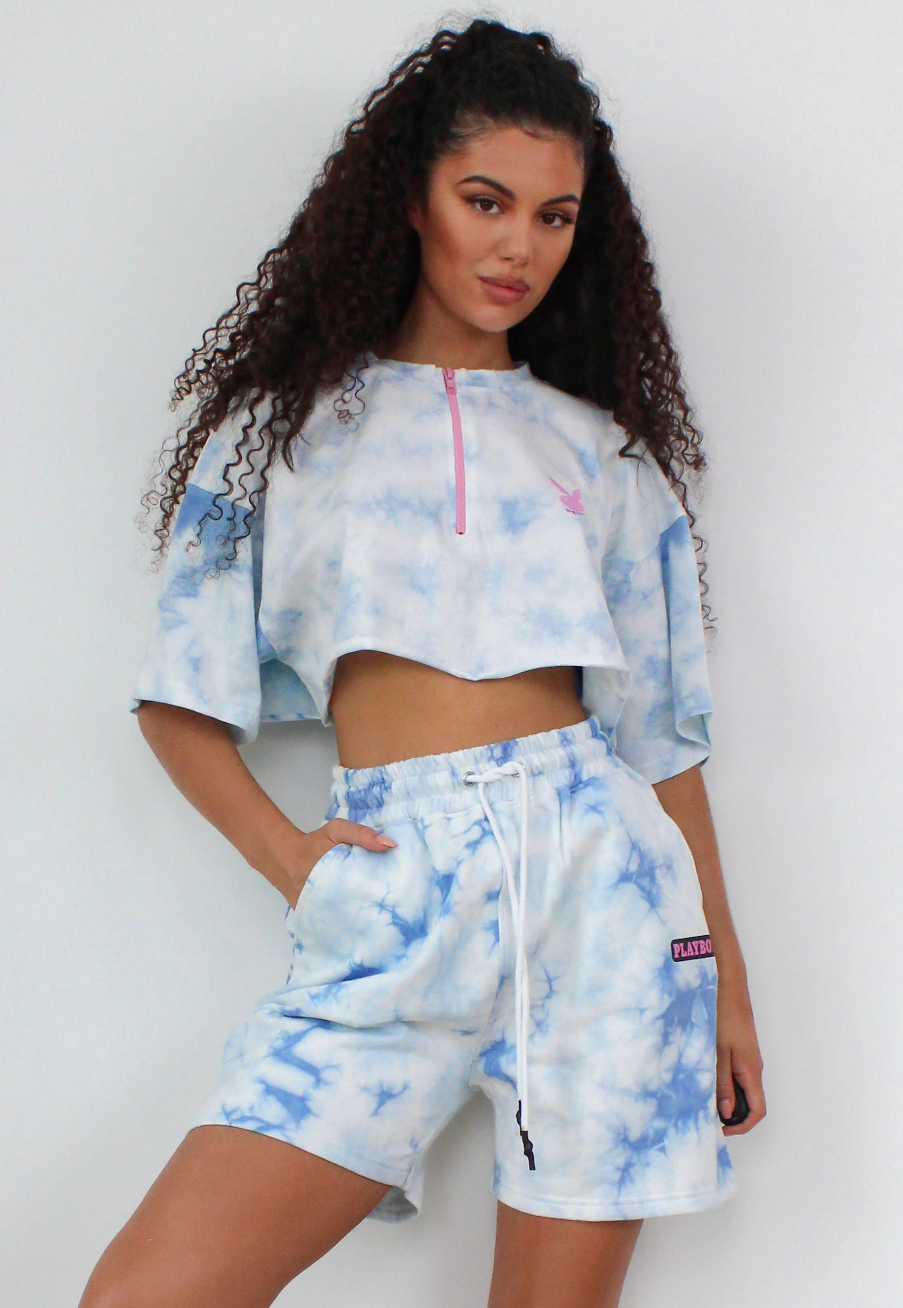 Playboy x Missguided Blue Tie Dye Elasticated Shorts | Missguided (US & CA)