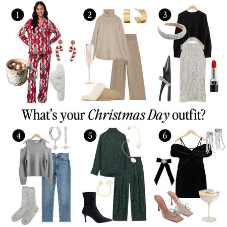 Christmas Day outfits 🎄✨

What to wear for Christmas Day! Lounge wear, pjs, jeans & a nice top, satin two piece, sequin skirt , little black dress, loungewear, high street, & other stories, H&M, mango 

#LTKHoliday #LTKSeasonal #LTKparties