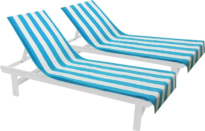 COTTON CRAFT Pool Lounge Chair Cover - 2 Pack - Chaise Beach Picnic Spa Towel - Cabana Stripe - S... | Amazon (US)