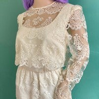 Vintage 60S Cream Lace Midi Dress - Sheer Neckline, Size M | Etsy (US)