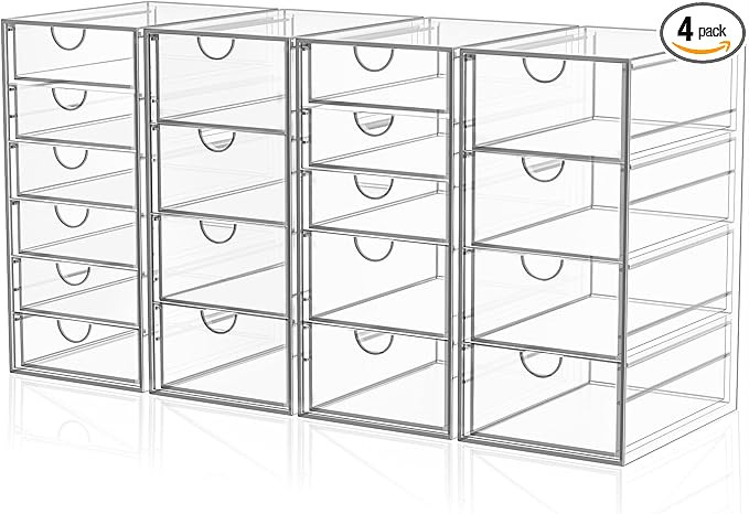 Acrylic Makeup Organizer with 19 Drawers, 4 Pack Clear Storage Drawers, Bathroom Makeup Organizer... | Amazon (US)