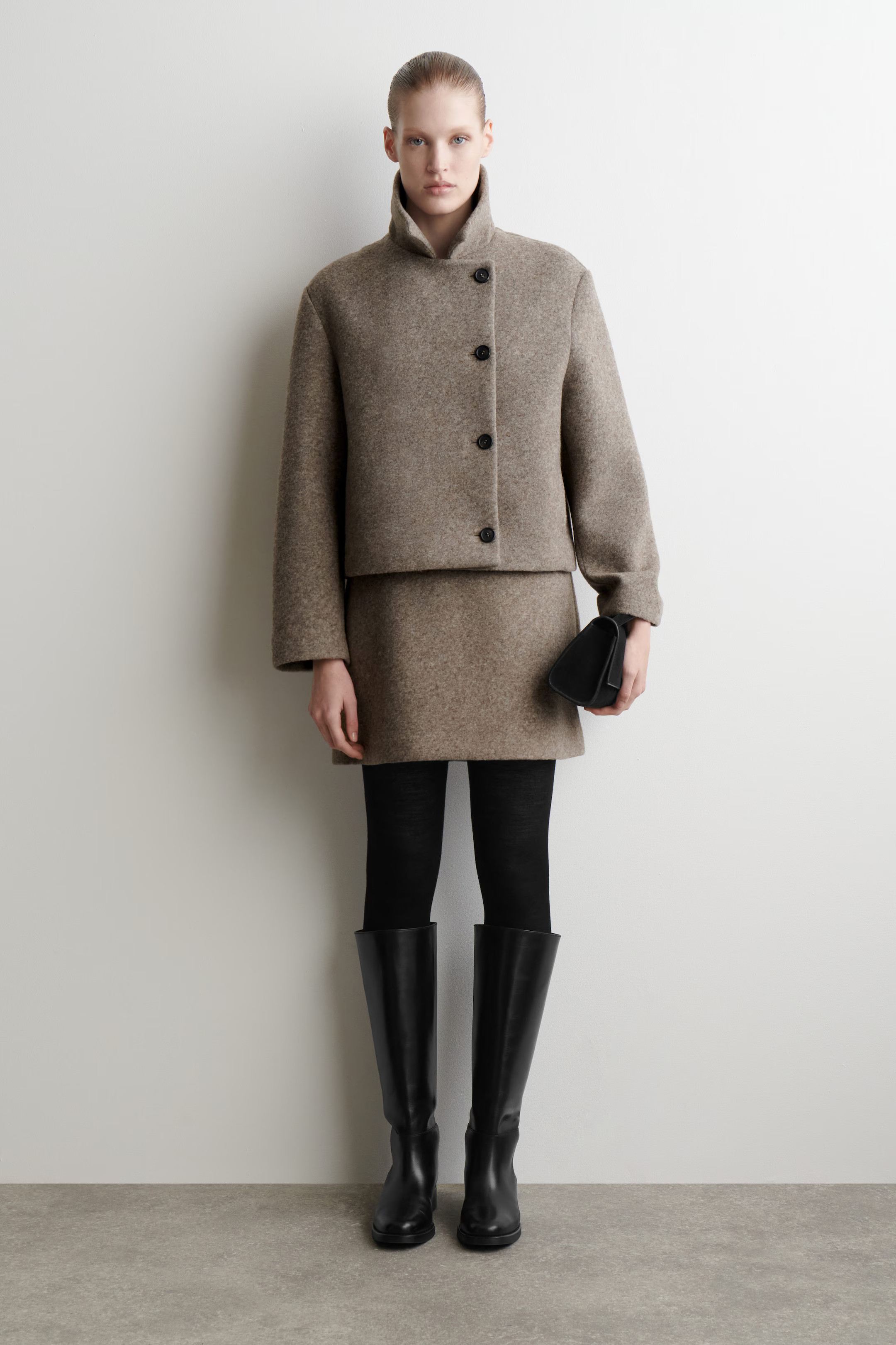 BOILED WOOL-BLEND SHORT JACKET - BEIGE MÉLANGE | COS GB | COS UK