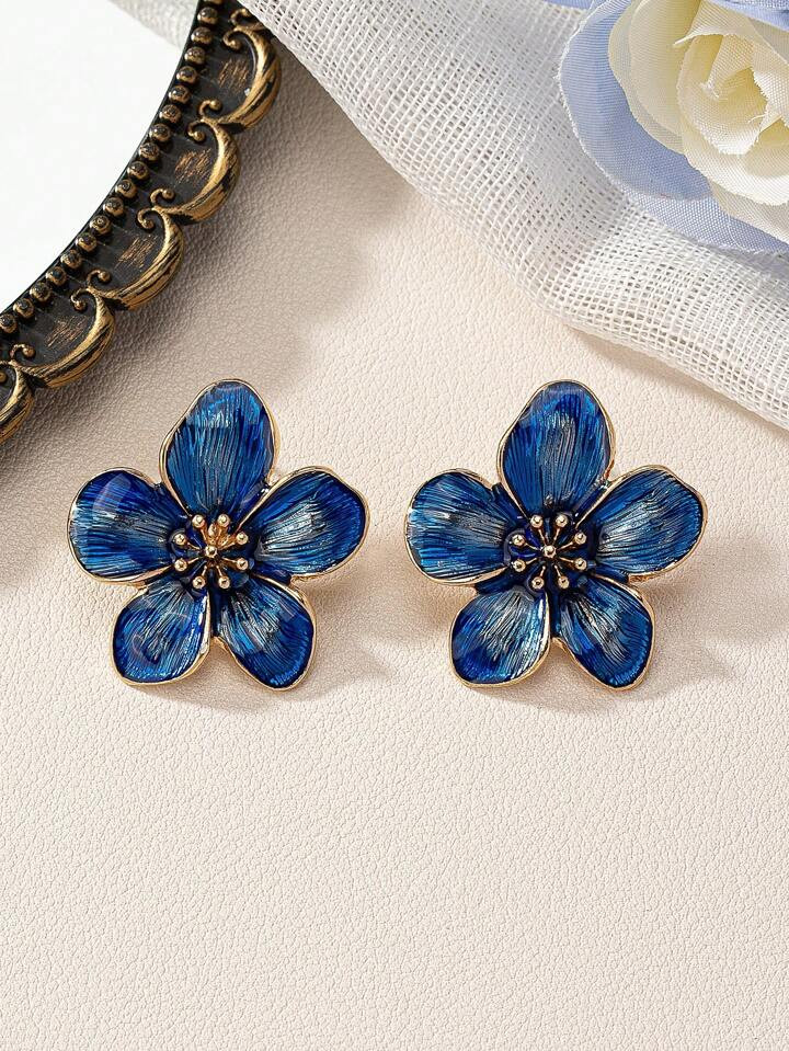 1pair Fashionable Enamel Flower Earrings For Women, Party Gifts | SHEIN