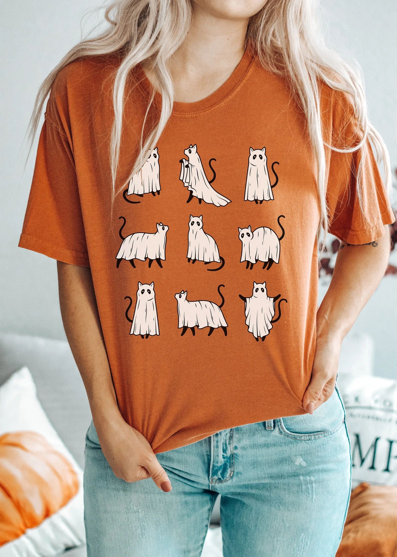 Halloween Shirt Cat Shirt Ghost Shirt Comfort Colors - Etsy | Etsy (US)