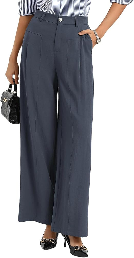 GRACE KARIN Womens Linen Pants, 2026 Wide Leg Elastic High Waist Palazzo Pants with Pockets, Busi... | Amazon (US)