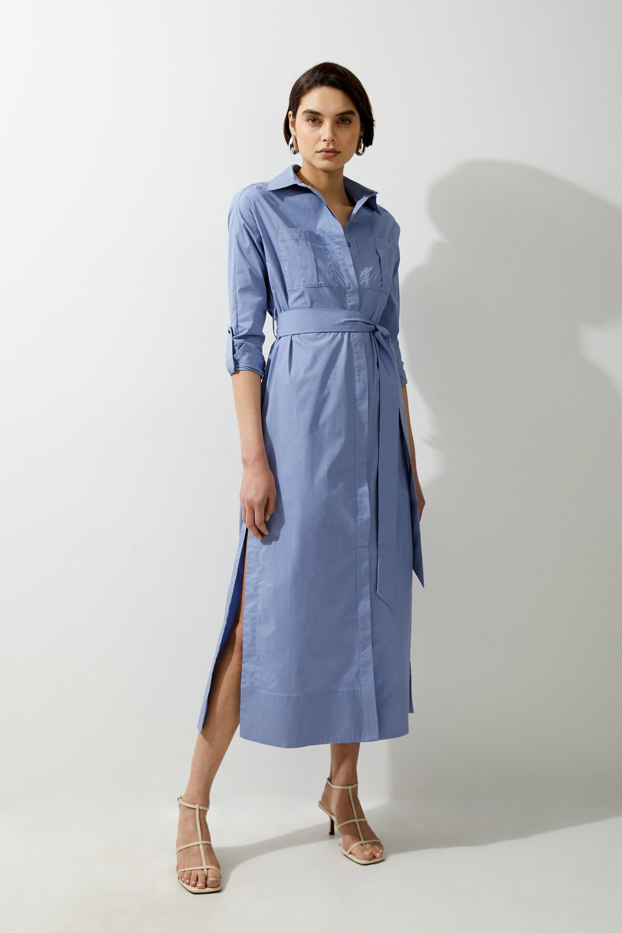 Poplin Dropped Sleeve Woven Belted Shirt Dress | Karen Millen UK + IE + DE + NL
