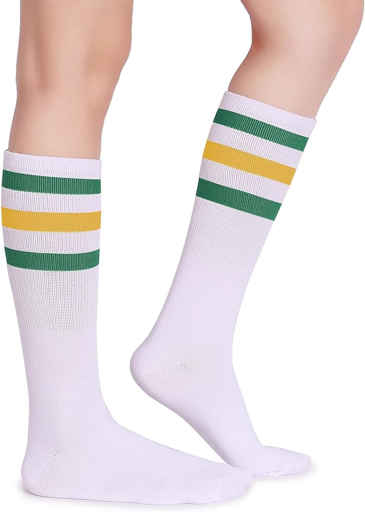 Pareberry Classic Triple Stripes Soft Cotton On the Calf Retro White Tube Socks | Amazon (US)