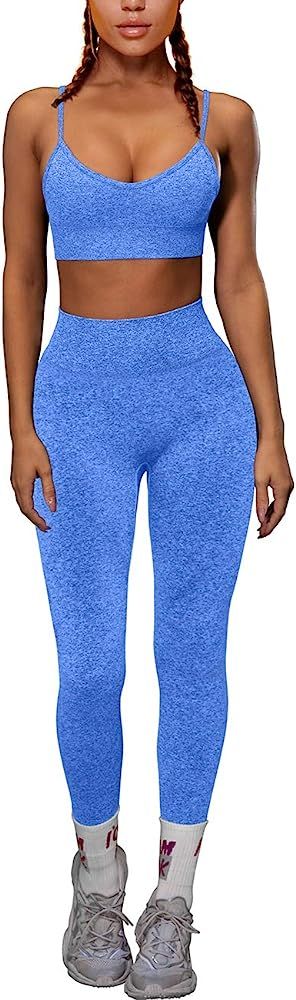 OQQ Yoga Outfit for Women Seamless 2 Piece Workout Gym High Waist Leggings With Sport Bra Set | Amazon (US)