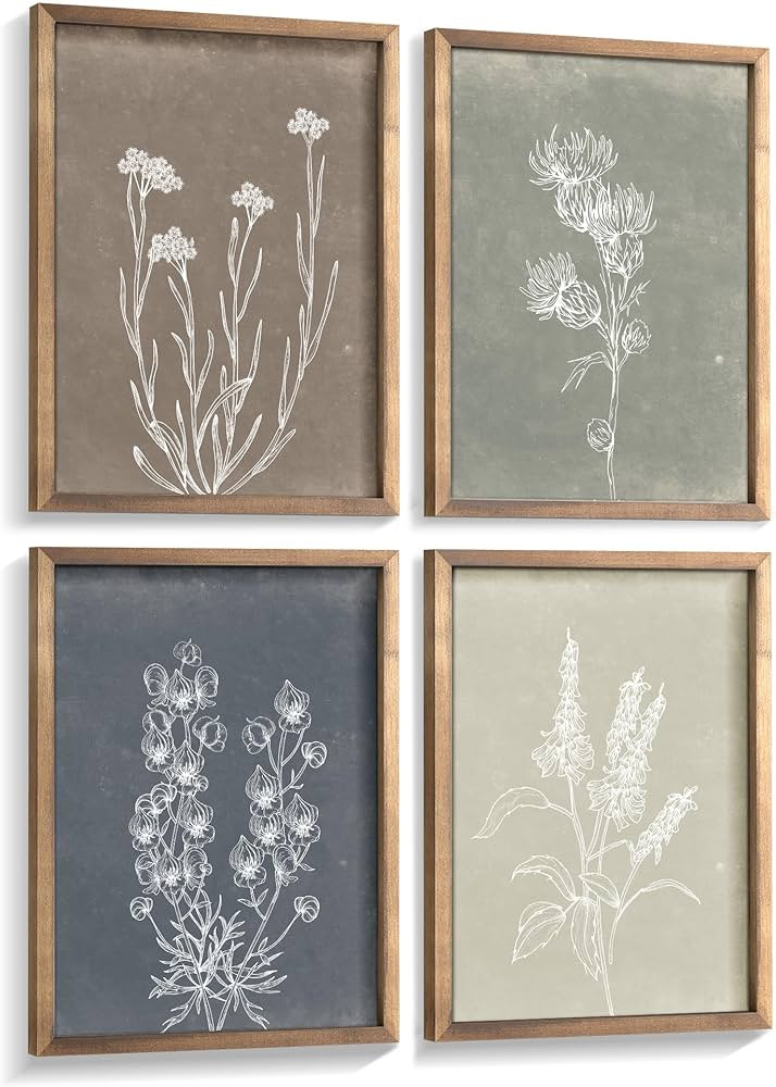 Heiple Framed Boho Wall Art Set of 4 Wooden Wall Art for Rustic Vintage Farmhouse Home Living Roo... | Amazon (US)