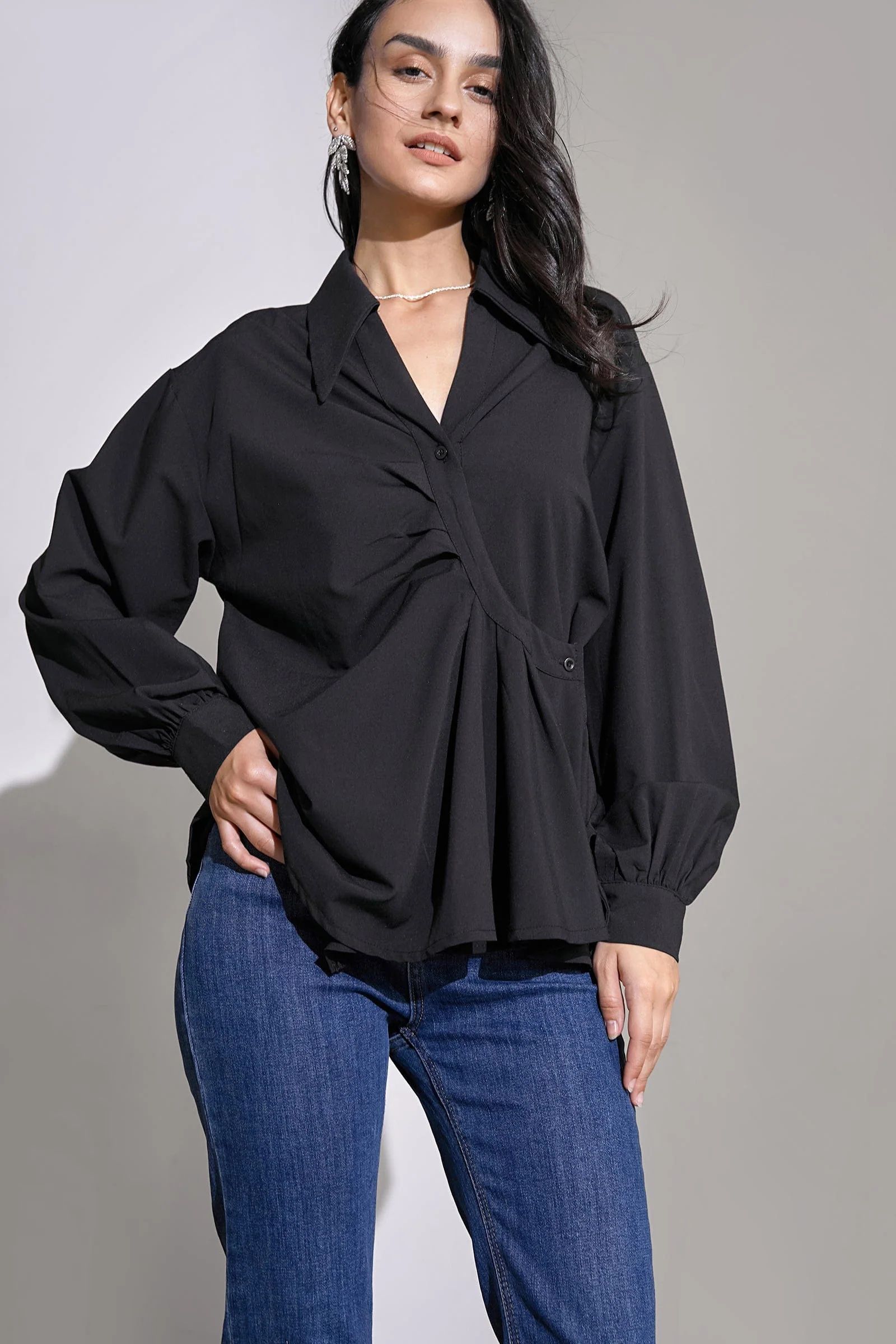 Whitlee Black Frilly Shirt | J.ING