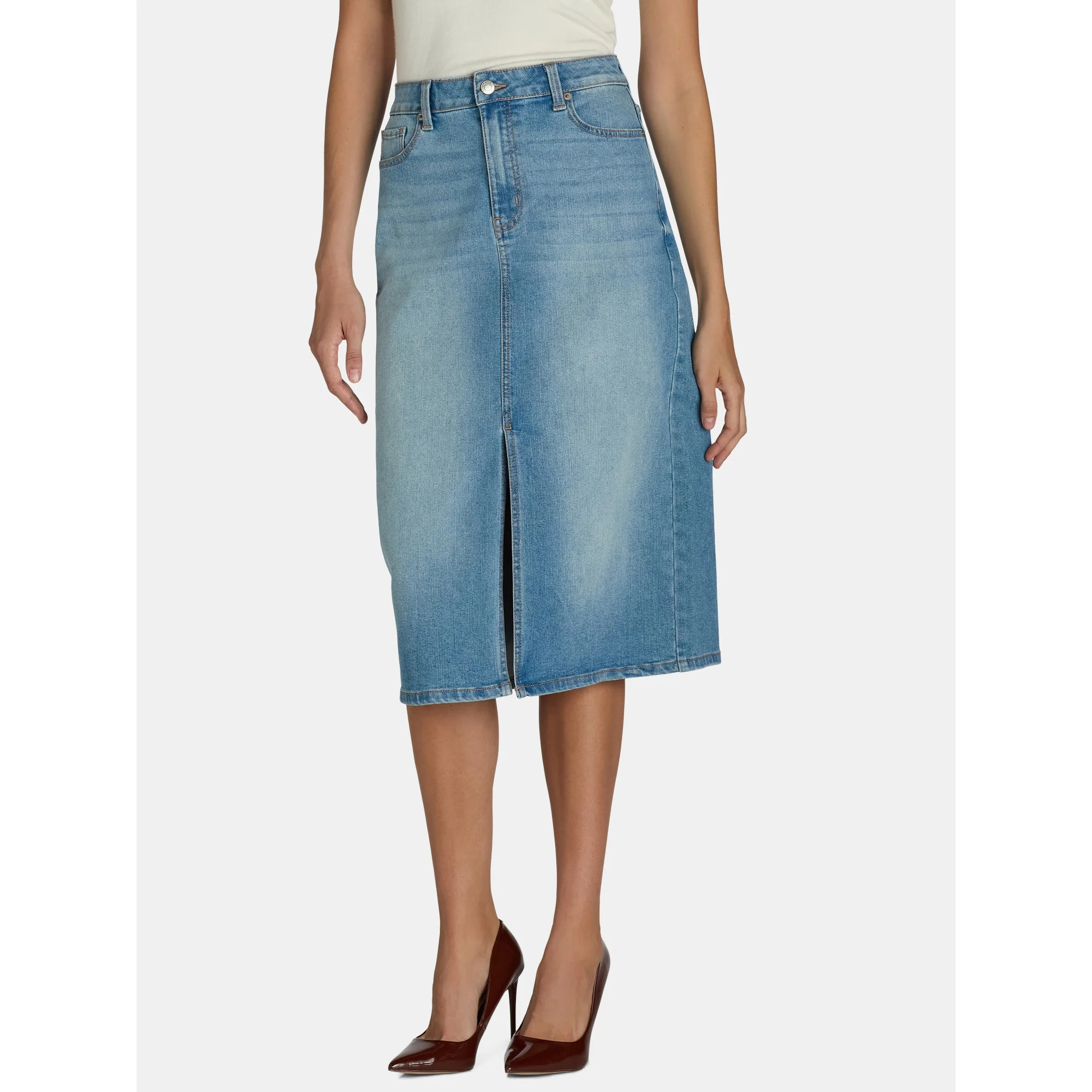Time and Tru Women's Denim Slit Midi Skirt, Sizes 2-20 | Walmart (US)