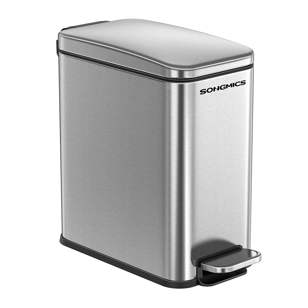 SONGMICS Bathroom Trash Can, 1.3 Gallon (5 L) Small Trash Bin with Lid, Slim for Small Spaces, St... | Amazon (US)