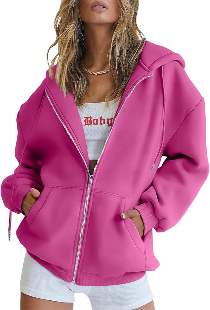 Trendy Queen Womens Zip Up Hoodies Oversized Sweatshirts Fall Fashion Outfits Sweaters Casual Jac... | Amazon (US)