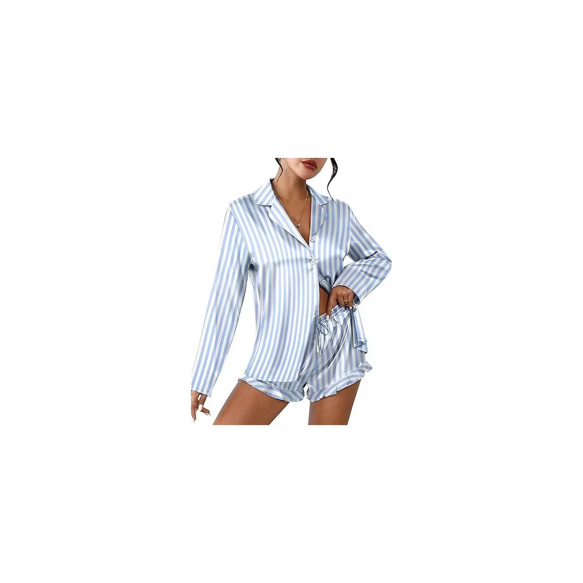Ekouaer Womens Satin Pajama Sets Long Sleeve Top and Shorts Lounge Set Button Down Sleepwear | Target