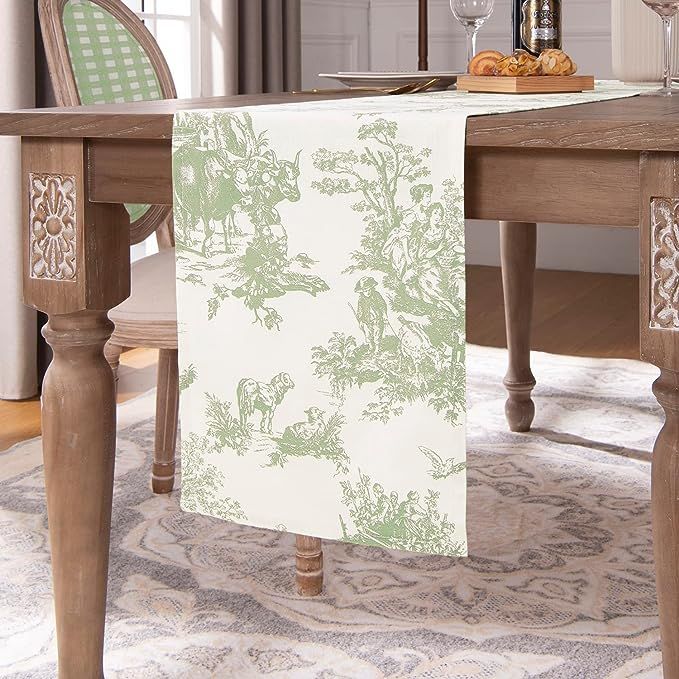 Spring Table Runner for Easter,Green Toile Floral Boho Table Runners for Coffee Dining Kitchen,Sa... | Amazon (US)