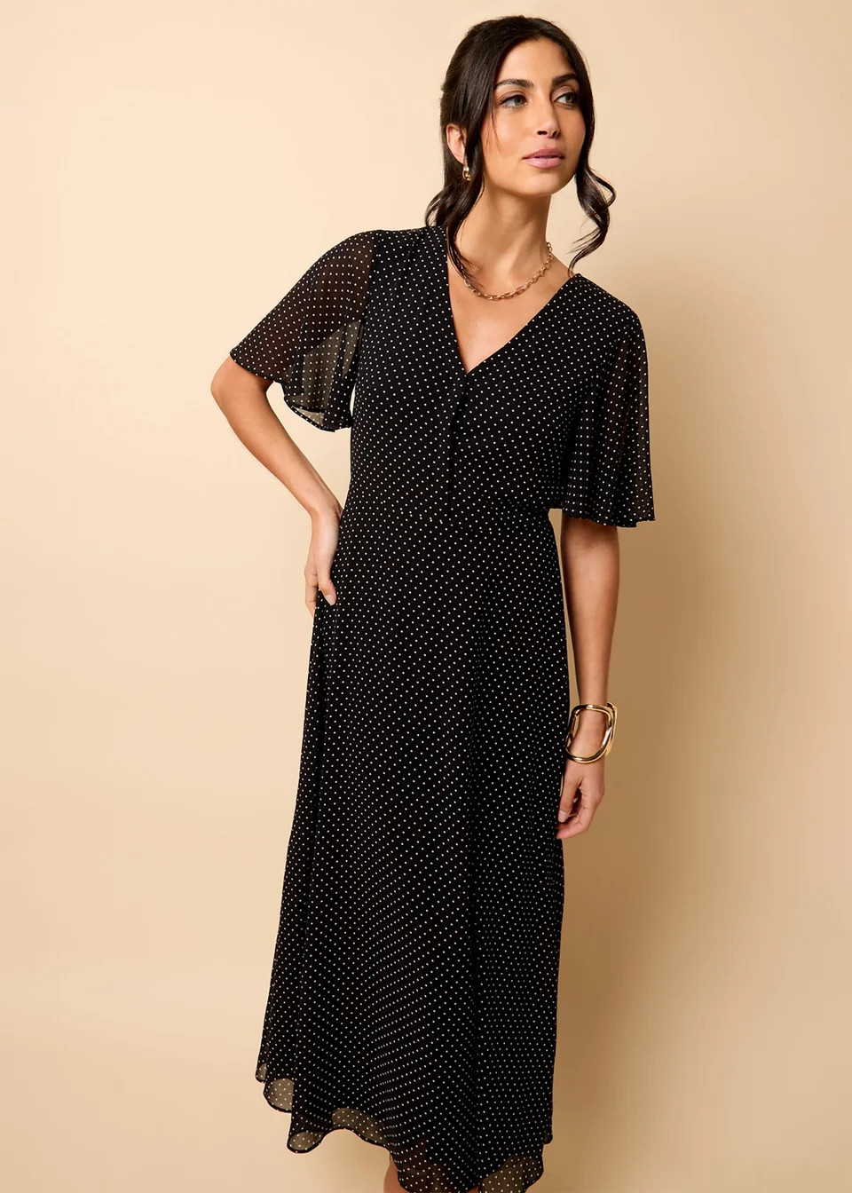 Little Mistress Polka Dot Chiffon Midaxi Dress by Vicky Pattison | Matalan (UK)