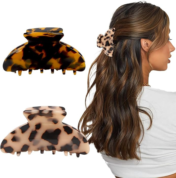 2Pcs Banana Claw Clip Tortoise Shell Clip French Clips for Hair Clips for Thin/Thick Hair Leopard... | Amazon (US)