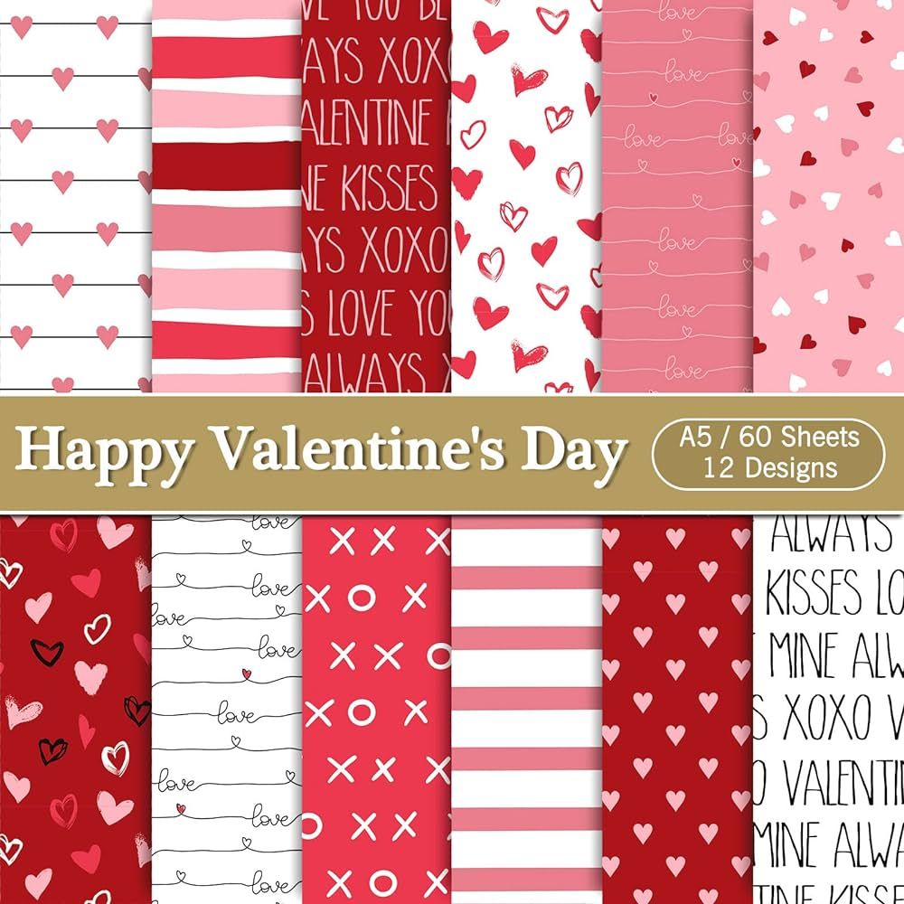 Whaline 60 Sheet Valentine's Day Pattern Paper Red Pink White Heart Scrapbook Paper Double-Sided ... | Amazon (US)