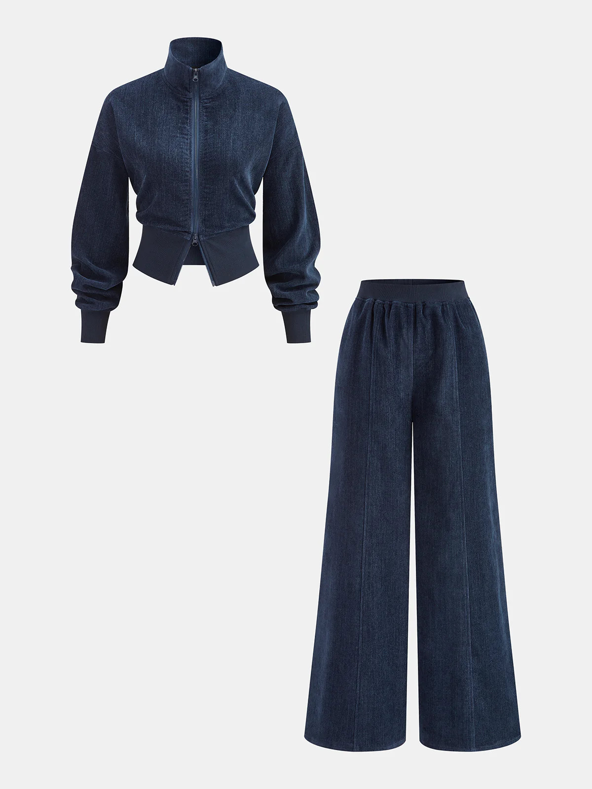 Velvet Zip-Up Jacket & Wide-Leg Pants Set | Commense