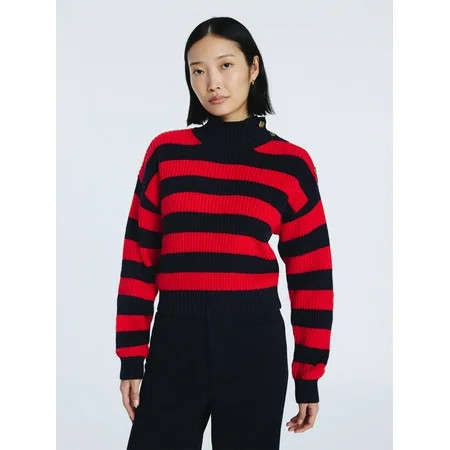 Free Assembly Women's Mock Neck Button Sweater with Long Sleeves, Midweight, Sizes XS-XXL | Walmart (US)