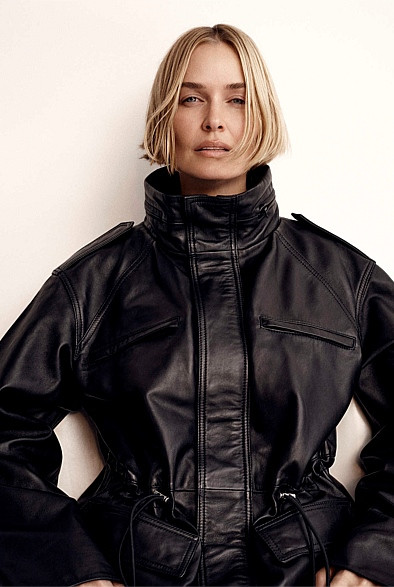 Leather Drawcord Funnel Neck Jacket | Witchery (AU)