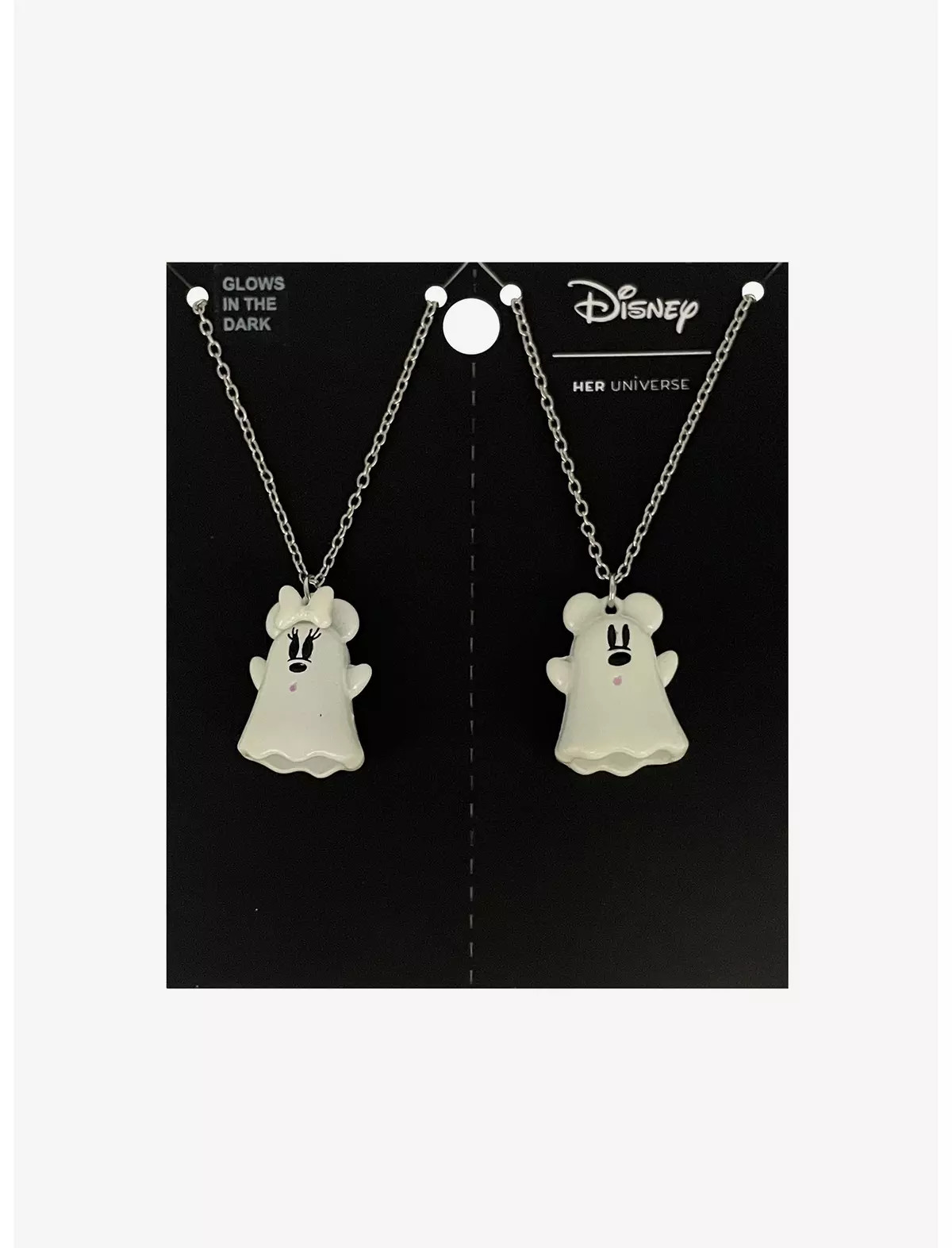 Her Universe Disney Mickey Mouse & Minnie Mouse Ghost Glow-In-The-Dark Best Friend Necklace Set | Hot Topic