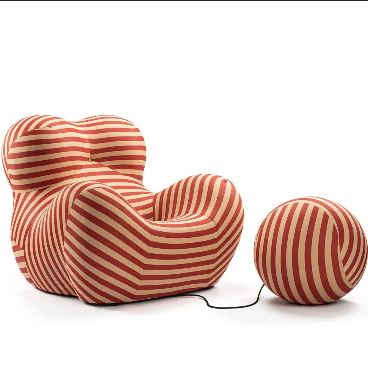 Gaetano Pesce got the idea in the shower in 1969. He squeezed a sponge, watched it spring back, and designed a chair that does the same thing. The Up arrives compressed in a flat box and expands into its full curved form. Striped fabric, original palette, sculpture you can sit in.
Glam with a sense of humor.
#GaetanoPesce #UpChair #ItalianDesign #IconicFurniture #SculpturalSeating #MidCenturyModern #CollectibleDesign #ModernGlam #InteriorDesign #DesignHistory 

 