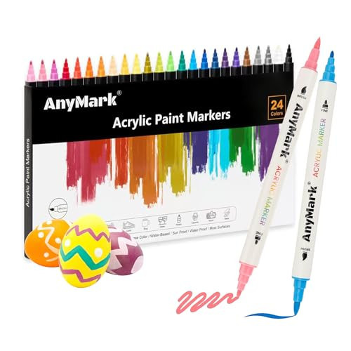 AnyMark 24 Colors Acrylic Paint Markers, Dual Tip Acrylic Paint Pens with Brush & Fine Tip, Premium Paint Markers for Coloring, Canvas, wood, Stone, Rock Painting, Glass | Amazon (US)