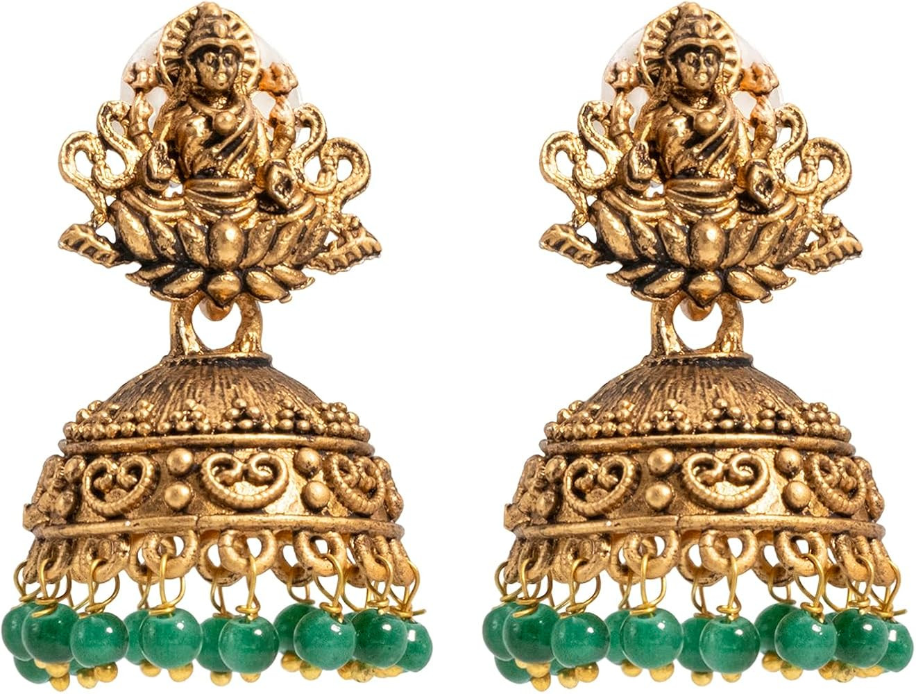 Shining Jewel Traditional Indian Matte Gold Oxidised CZ, Crystal Studded Temple Jhumka Earring Fo... | Amazon (US)