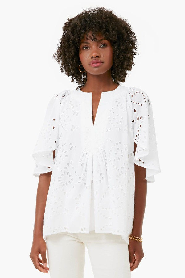 White Eyelet Finley Flutter Sleeve Top | Tuckernuck (US)