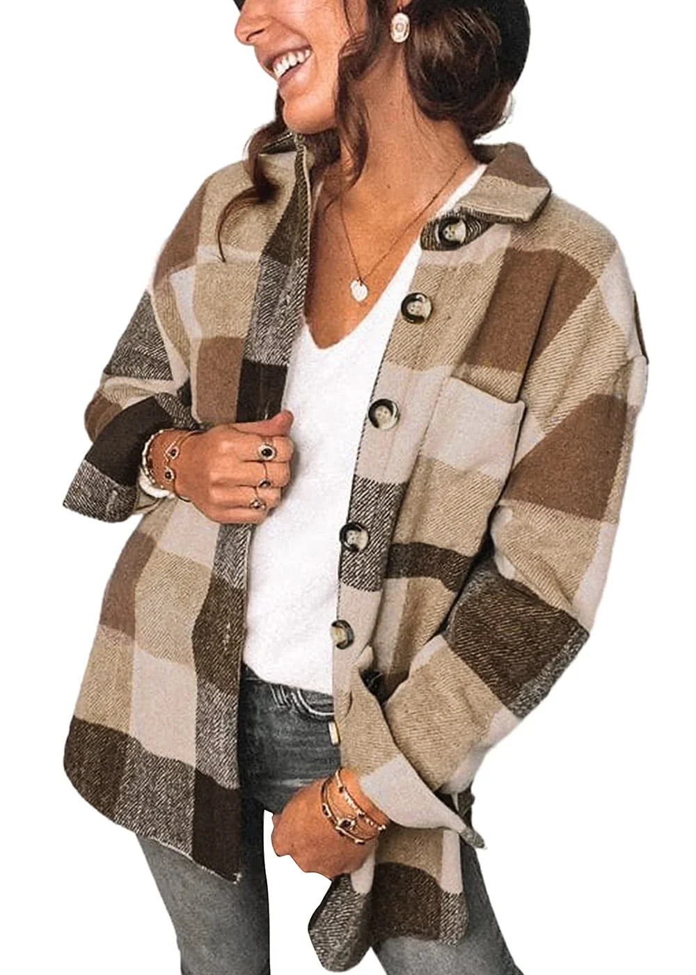 Fantaslook Womens Plaid Shirts Shacket Jacket Long Sleeve Button Down Cardigan Boyfriend Shirt Co... | Walmart (US)