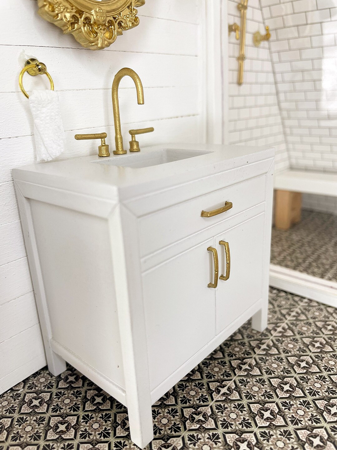 1:12 Scale Dollhouse Miniature White Single Bathroom Vanity, Modern Miniatures | Etsy (US)