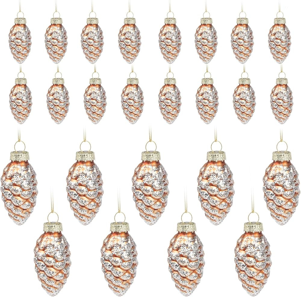 YIYA 24 PCS Christmas Pinecone Glass Ornaments Glitter Pinecone Christmas Tree Decorations Brown ... | Amazon (US)