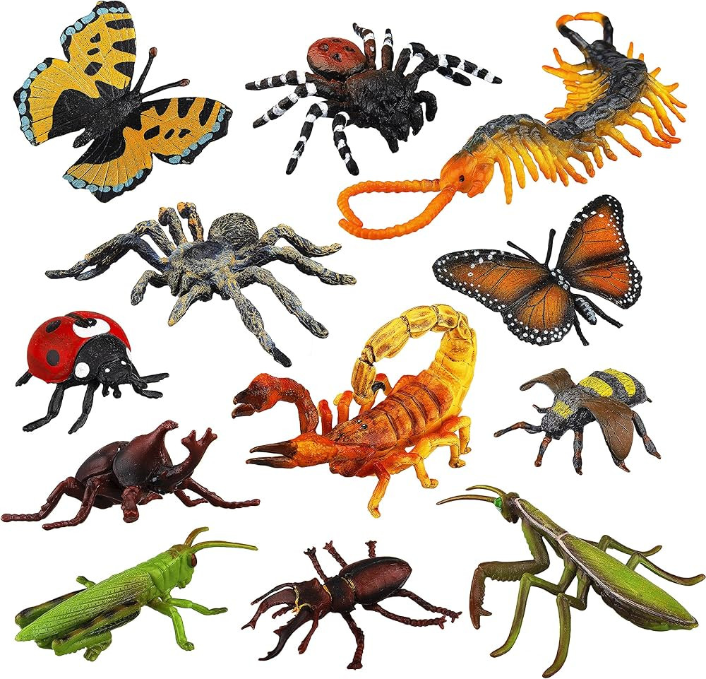Toymany 12PCS Realistic Bugs Figures Toys - Plastic Insects Figurines Set with Bee Beetle Mantis ... | Amazon (US)