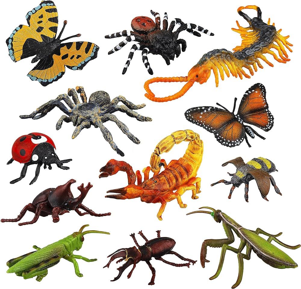 Toymany 12PCS Realistic Bugs Figures Toys - Plastic Insects Figurines Set with Bee Beetle Mantis ... | Amazon (US)