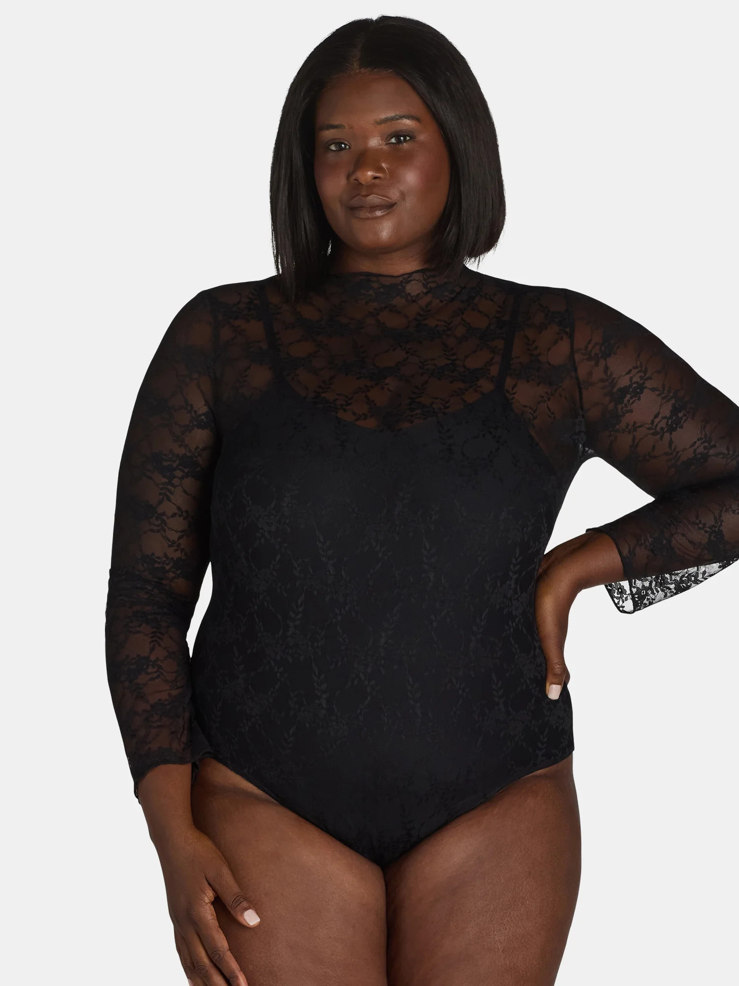 Madden NYC Women's and Women's Plus Lace Bodysuit with Long Sleeves, Sizes XS-4X | Walmart (US)