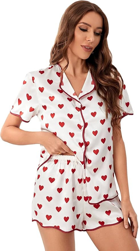 WDIRARA Women's Satin Sleepwear Short Sleeve Button Shirt and Shorts Pajama Set Silky PJ | Amazon (US)