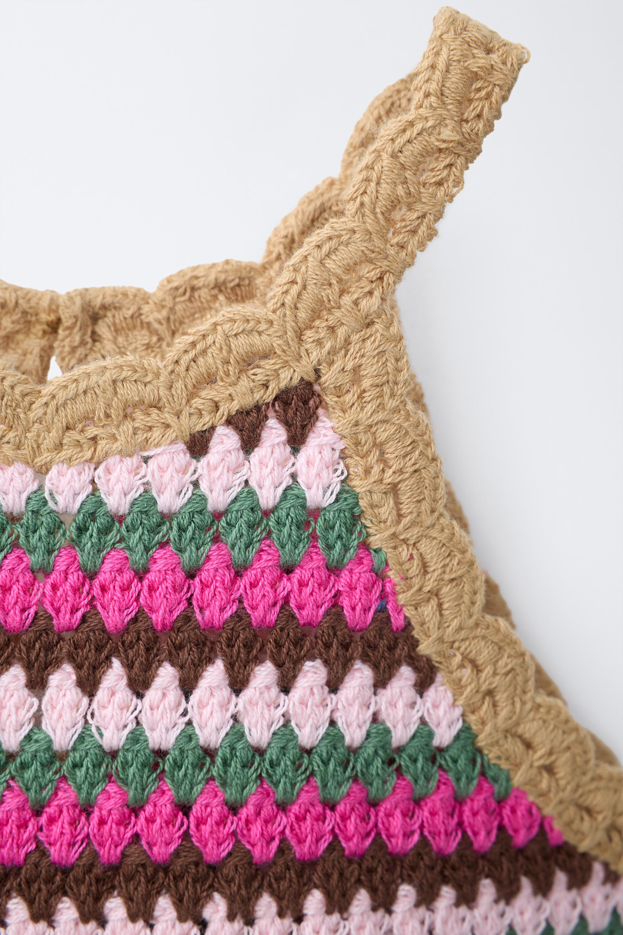 STRIPED CROCHET KNIT TOP | Zara UK