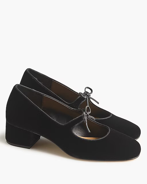 Velvet bow tie&ndash;heeled Mary Janes | J.Crew Factory