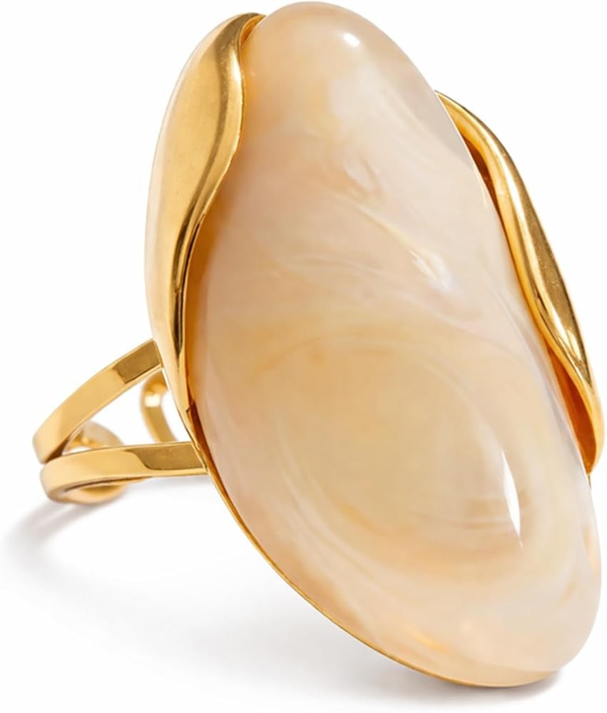 Mchic Colorful Chunky Statement Ring for Women: Boho Large Oval Acrylic Finger Ring Stainless Ste... | Amazon (US)