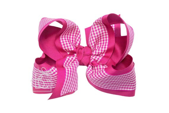 Beyond Creations Huge 5.5" Gingham Bow on Alligator "Stay-Put" Clip (Fuchsia) | Etsy (US)
