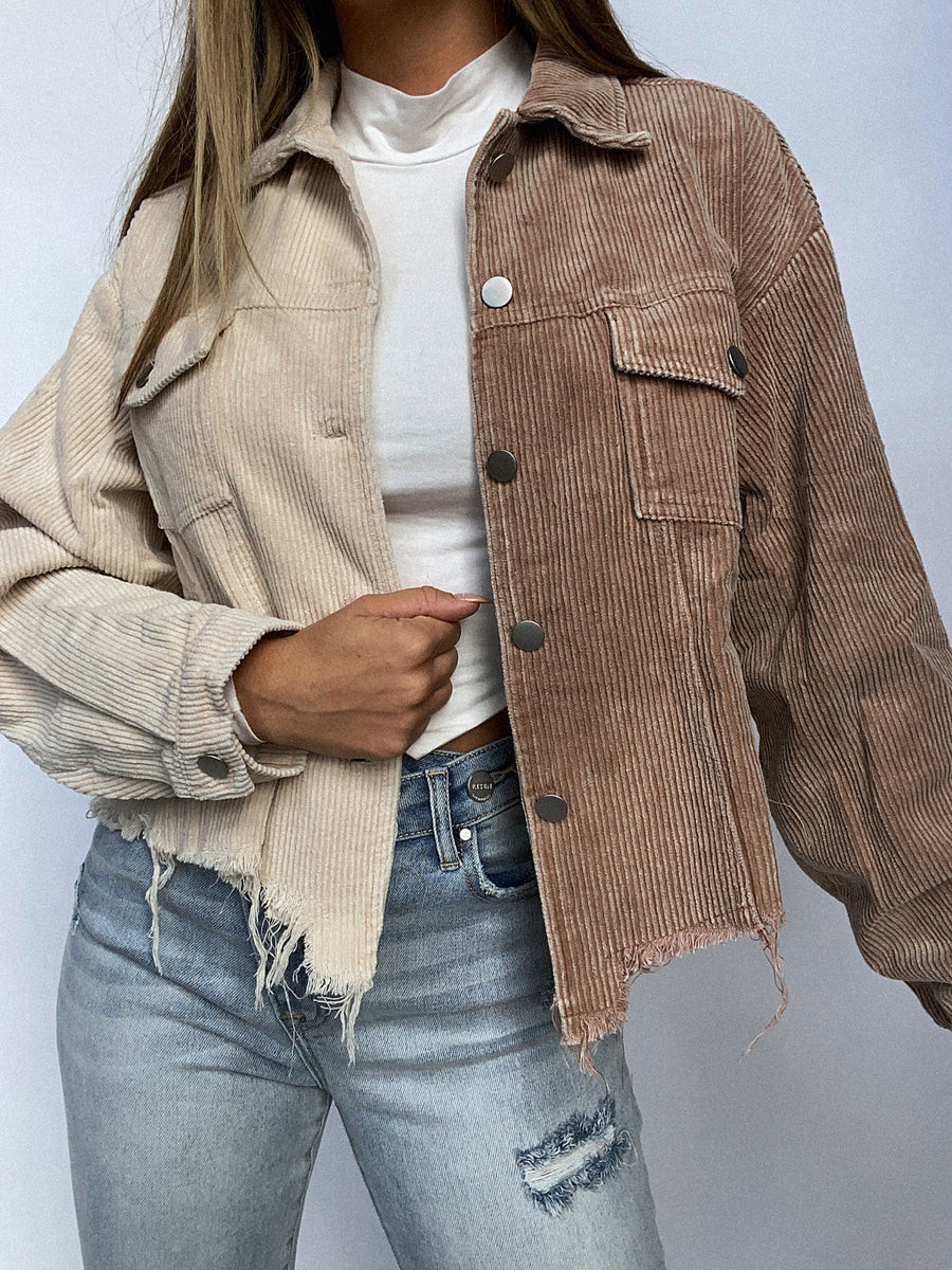 Vintage Latte Corduroy Cropped Jacket- Oat/Taupe | Willow Boutique