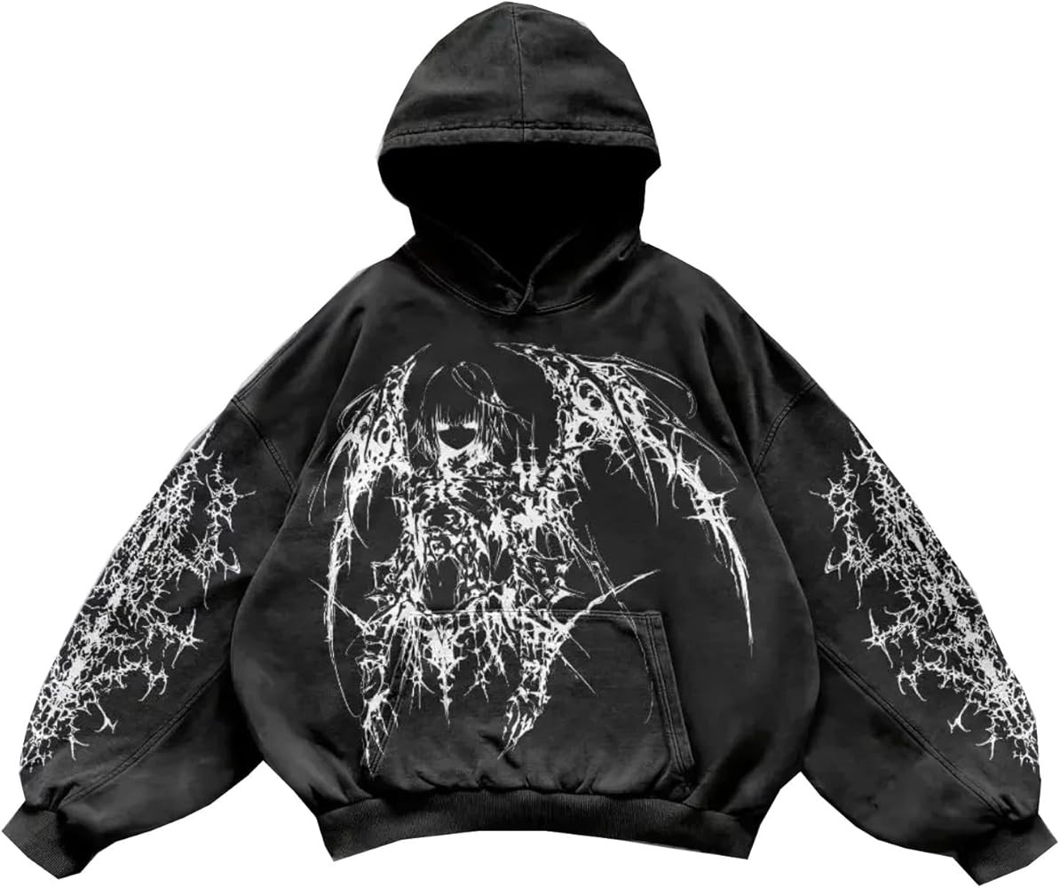 Y2K hoodie retro print long sleeved sweatshirt men's and women's trendy brand pullover hoodie swe... | Amazon (US)