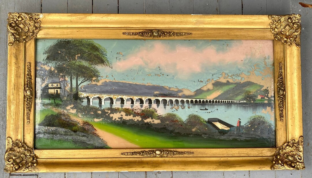 Antique Reverse Painting Mother of Pearl Abalone Shell Inlay Ornate Victorian Wood Gesso Gold Fra... | Etsy (US)