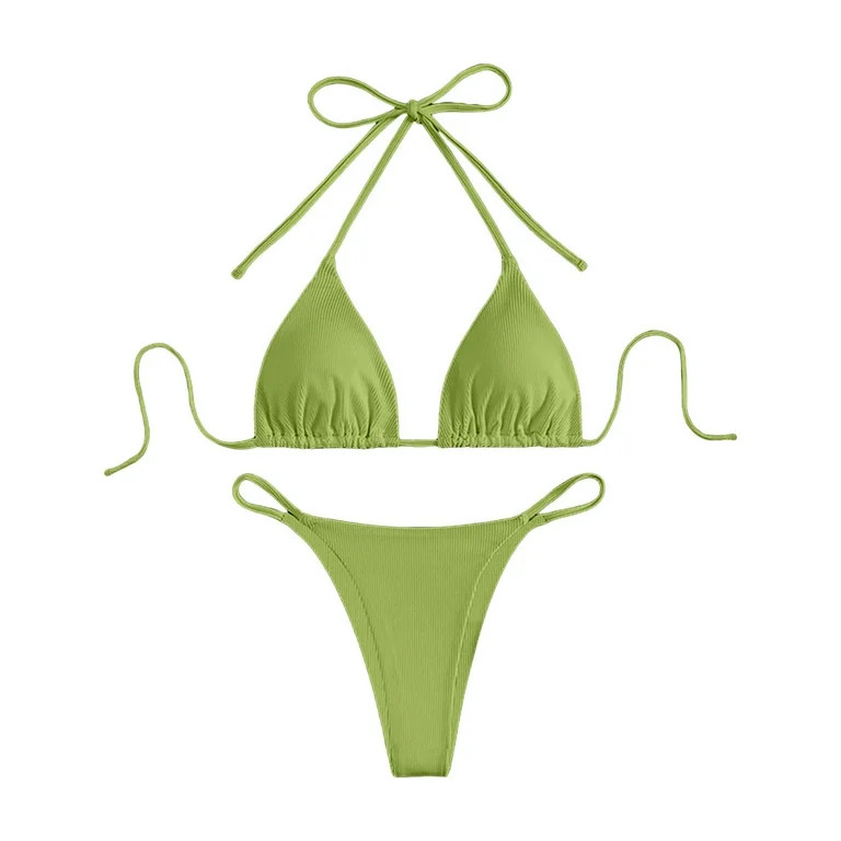 NIEWTR Bikini Sets for Women V Neck Bathing Suit Sexy Low Rise Swimsuit Two Piece Thong Bikinis W... | Walmart (US)
