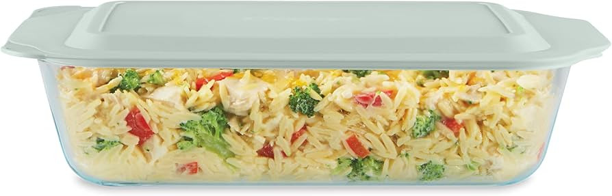 Pyrex Deep Glass Baking Dish with Plastic Lid, Deep Casserole Dish, Glass Food Container, Oven, F... | Amazon (US)