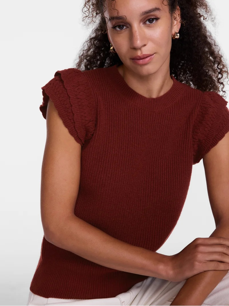 Scenario Women's Sweater with Flutter Sleeves, Lightweight, Sizes XS-XXXL | Walmart (US)