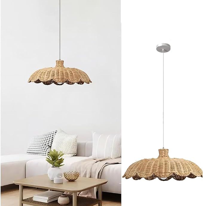 Rattan Pendant Light Hand-Woven Wicker Pendant Light with Adjustable Cord 47.2 Inch,Boho Light Fi... | Amazon (US)