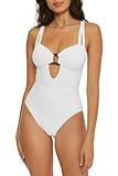 Becca by Rebecca Virtue Women's Standard Modern Edge One Piece Swimsuit, Plunge Neck, Bathing Suits, White | Amazon (US)