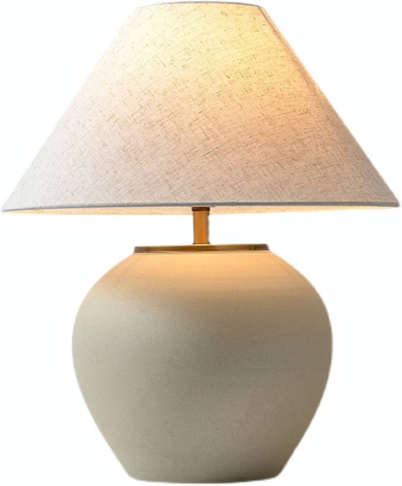 Rustic White Table Lamps 20.4" Tall Round Ceramic Table Lamp Japanese White Crock Lamp Body with ... | Amazon (US)